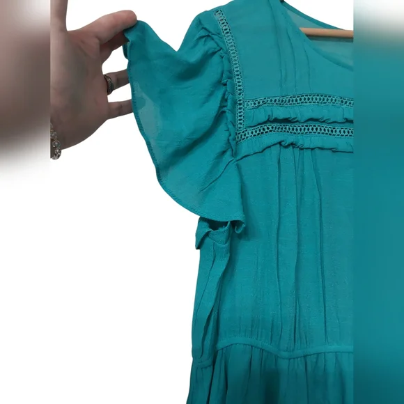 Perch By Blue Pepper Teal Ruffle Sleeve Dress - Picture 3 of 5